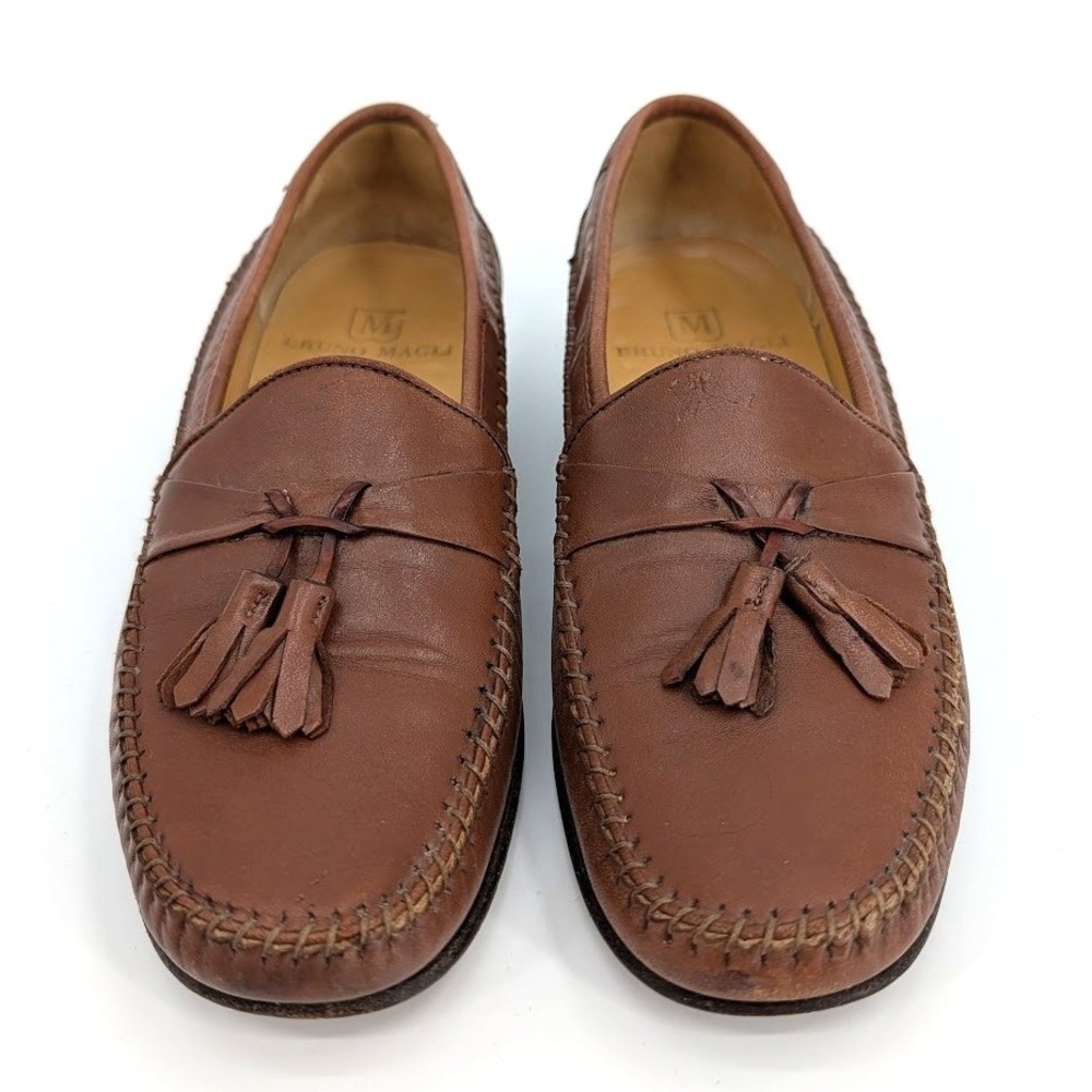 Bruno Magli 80s Telly Mens 8.5 M Brown Leather Tassel Loafers Made in Italy